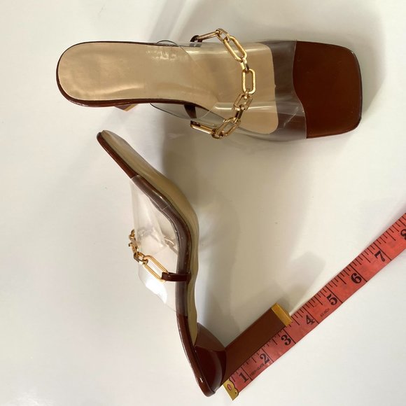 Brown mules heels with gold chains. Never worn - Picture 3 of 3